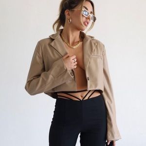 Faux leather cropped blazer